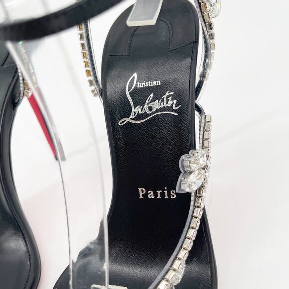 New Christian Louboutin Joli Queen Black PVC Strass Ankle Strap Sandals EU 39 - Picture 9 of 11